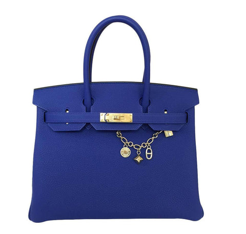 HERMES GHW Birkin 30 Handbag Blue Paradis/R/GHW Togo Leather Light Blue