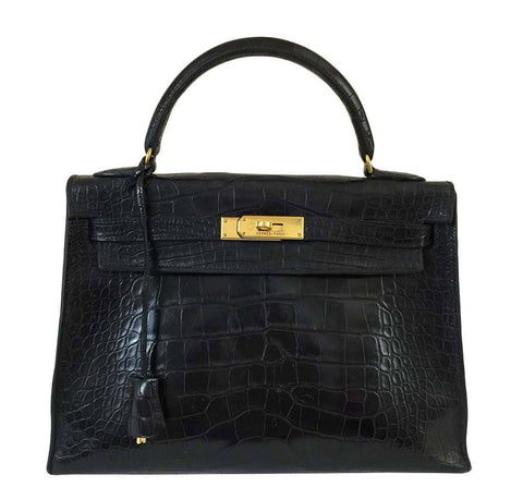 Hermès Kelly 32 Black Crocodile - Gold Hardware