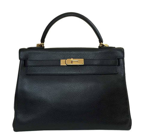 Hermes Kelly 32 Black Ardennes Bag