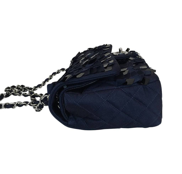 chanel medium double flap navy blue limited edition used side
