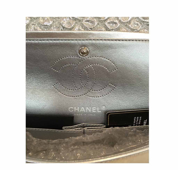 chanel double flap small silver limited edition used embossing