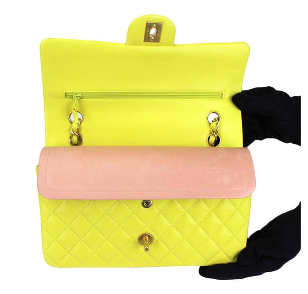 chanel shoulder bag yellow used closure
