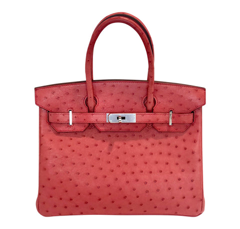 Hermès Birkin 30 Ostrich Skin Bougainvillea Red Palladium H/W Bag