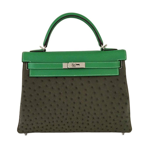 Hermes Kelly 32 Tri-Color Ostrich Bag