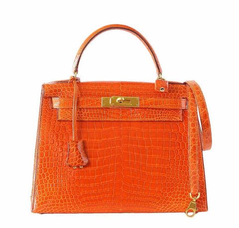 Hermes Kelly 32 Orange Crocodile Bag