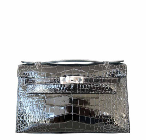 Hermes Alligator Kelly Pochette Graphite Bag