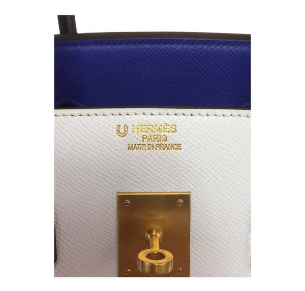 Hermes special order horseshoe birkin blue white graphite used embos