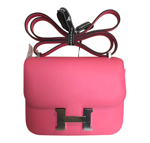 Hermes Pink Rose Azalee Roulis Mini 18 Handbag Bag Constance Birkin –  MAISON de LUXE