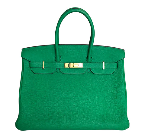 Hermes Birkin 35 Bamboo Green Togo gold hardware very good front