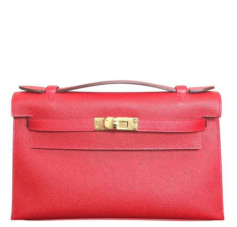 Hermès Kelly Pochette Mini Rouge Casaque Epsom GHW Bag pristine front