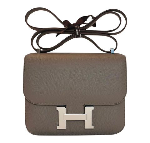 HERMÈS CONSTANCE 18CM GRIS MEYER Epsom Leather with Palladium Hardware