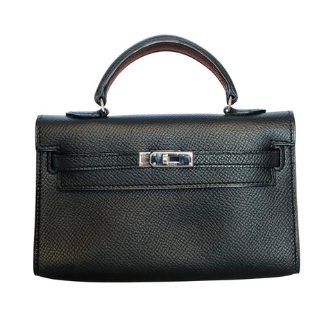 Hermès Kelly 15 Noir Epsom Palladium Excellent Front