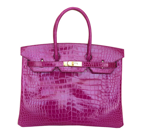 Hermès Birkin 35 Rose Sheherazade Crocodile gold pristine front