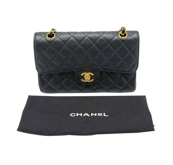 chanel classic double flap bag black used detail