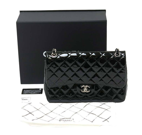 chanel classic double flap bag black used box