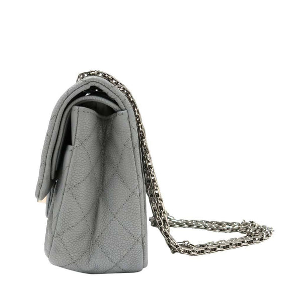 chanel double flap bag light gray used side