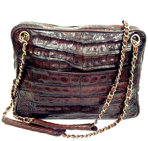 Chanel Vintage Tote Bag Brown Alligator Skin - Gold Hardware