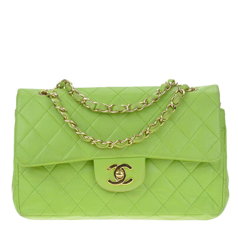 Chanel Flap Bag Green Lambskin Gold 