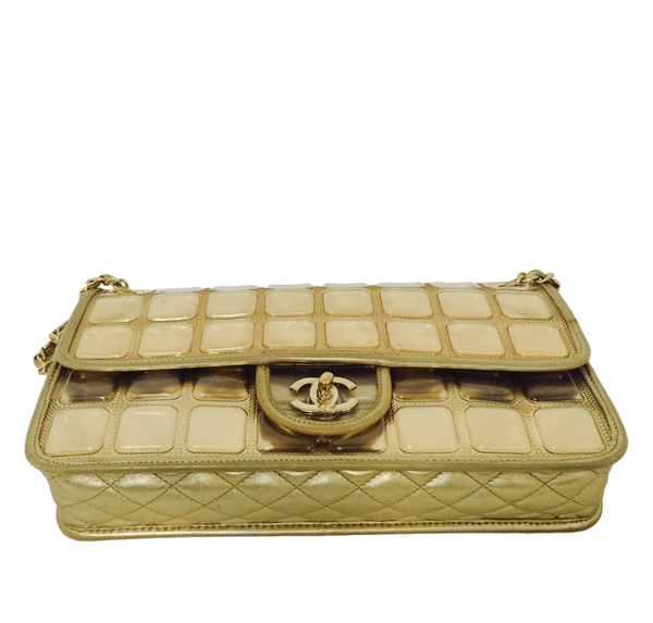 chanel ice cube bag gold metallic limited edition used bottom
