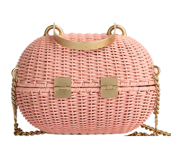 Chanel Wicker Shoulder Bag Pink