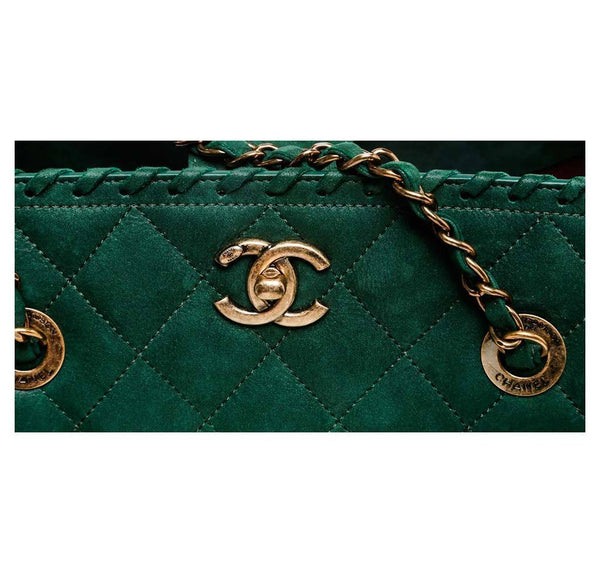 Chanel Whipstitch Tote Bag Green Used logo