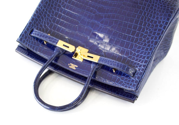 Hermès Birkin 35 Blue Sapphire Crocodile gold excellent handles