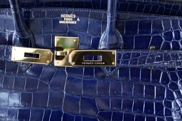 Hermès Birkin 35 Blue Sapphire Crocodile gold excellent clasp embossing