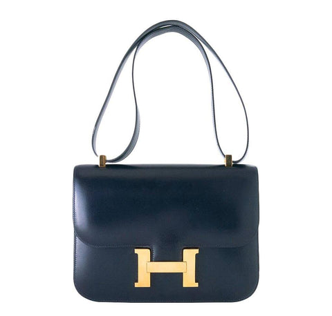 Authentic Hermes 23cm Black Box Leather Ghw Constance Handbag - Ruby Lane