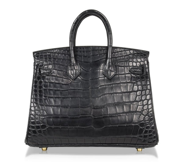 Hermes Birkin 25 Noir Alligator Bag gold pristine back