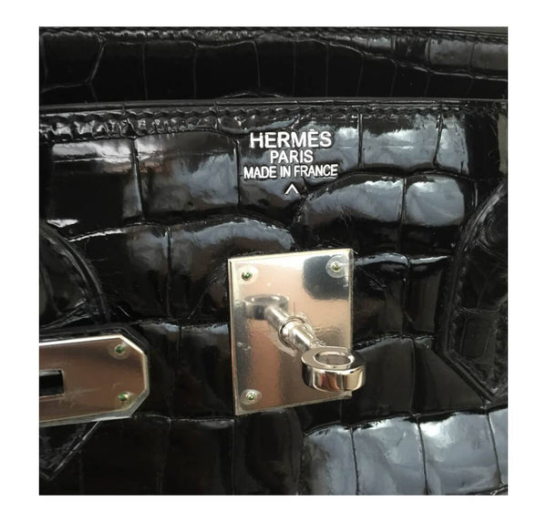 Hermes Birkin 35 Black Shiny Crocodile Used embossing