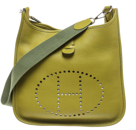 Hermès Evelyn III PM e Evelyne III Green /Craie Canvas with Palladium  Hardware - Bags - Kabinet Privé