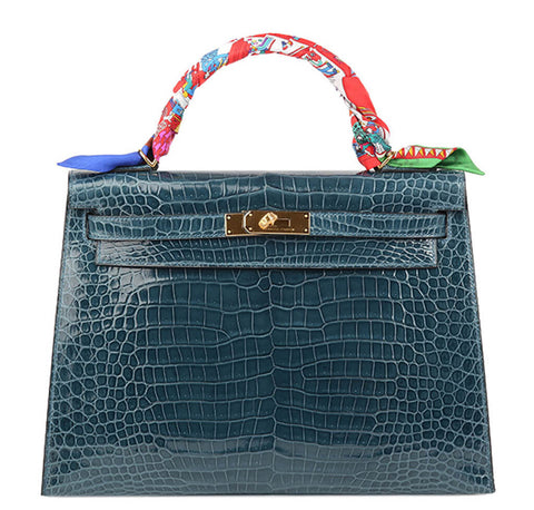 Hermès Kelly 32 cm Handbag in Orange Porosus Crocodile