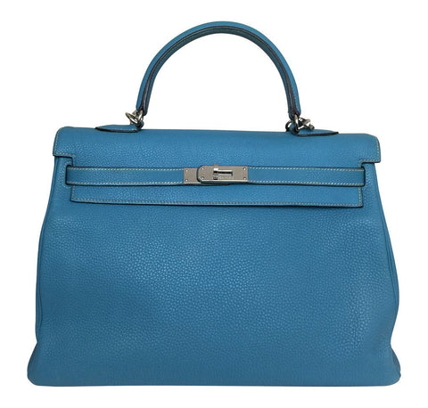 Hermes Kelly 35 Blue Jean Bag