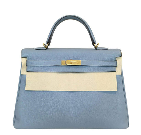 Hermes Kelly 35 Blue Lin Bag