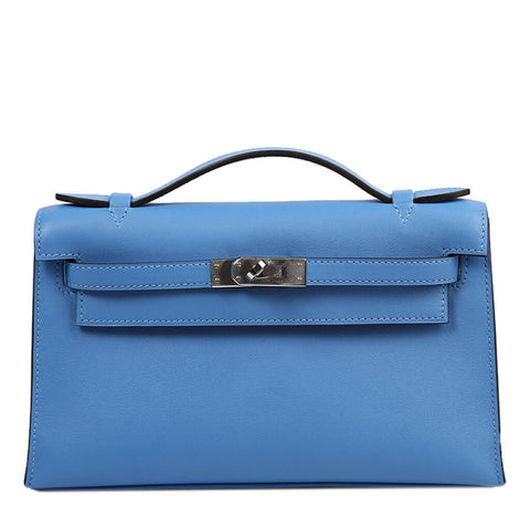 Hermès Mini Kelly Pochette of Bleu Indigo Matte Mississippiensis