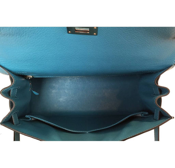 Hermes Kelly Sellier 28 Turquoise Used Interior