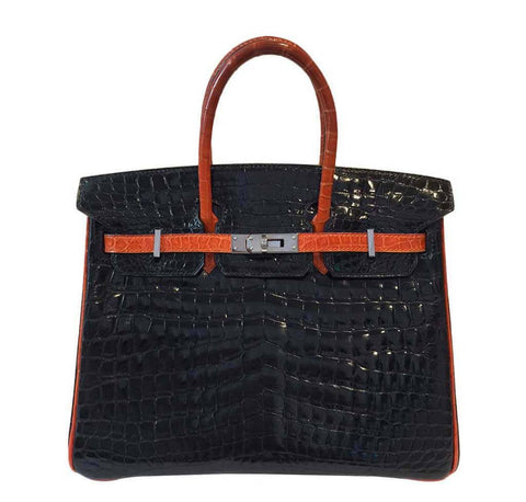 Hermes Birkin 25 Black Crocodile Bag