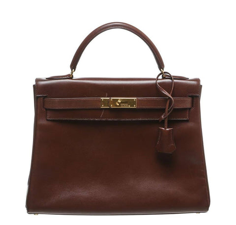 Kelly 32 leather handbag Hermès Brown in Leather - 19476590