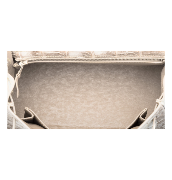 Hermès Kelly 25 Matte White Himalaya Crocodile Bag PHW interior