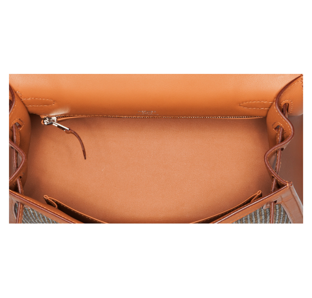Hermès Kelly Sellier 25 Sesame Toile and Swift Leather Quadrille PHW S