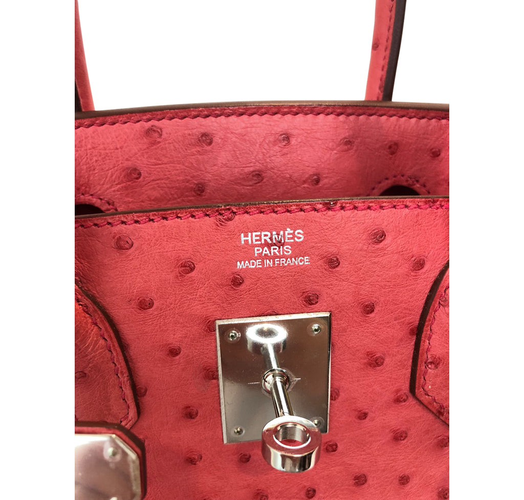 Hermes Birkin 30 Handbag CC53 Rouge Vif Ostrich GHW