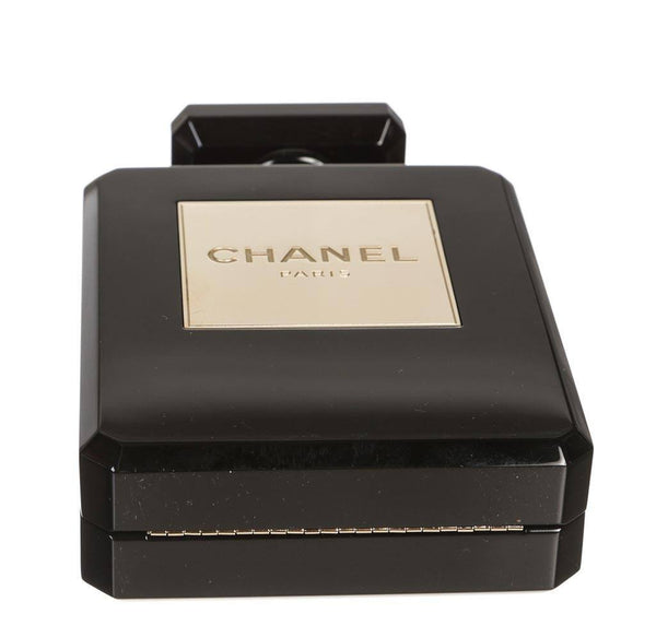 Chanel plexiglass perfume bottle bag black used bottom