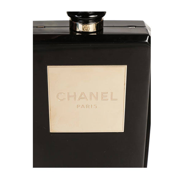 Chanel plexiglass perfume bottle bag black used detail