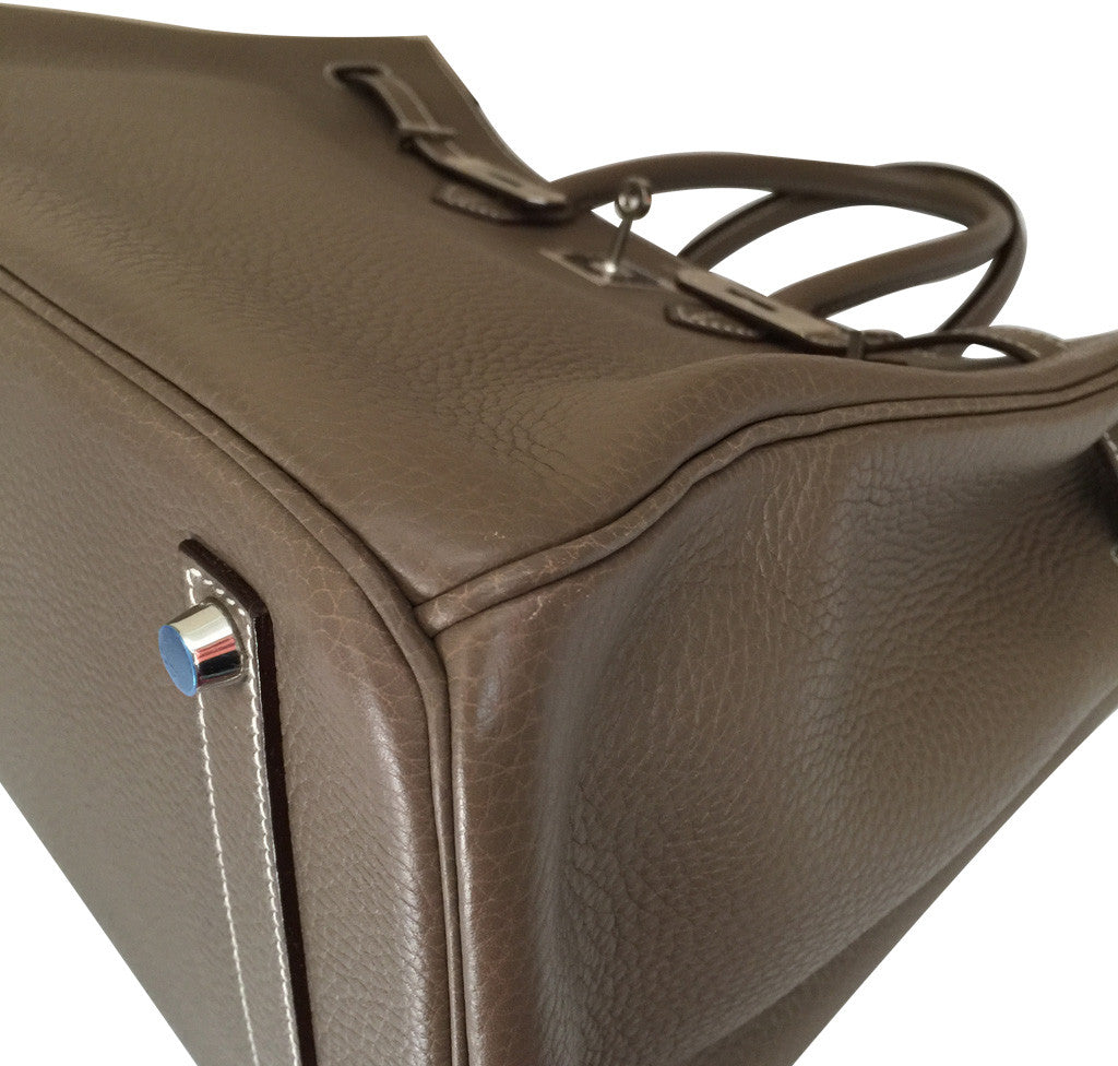 Hermes Birkin Bag 35CM Togo Leather/Toile H Canvas Palladium Hardware, CK18  Etoupe