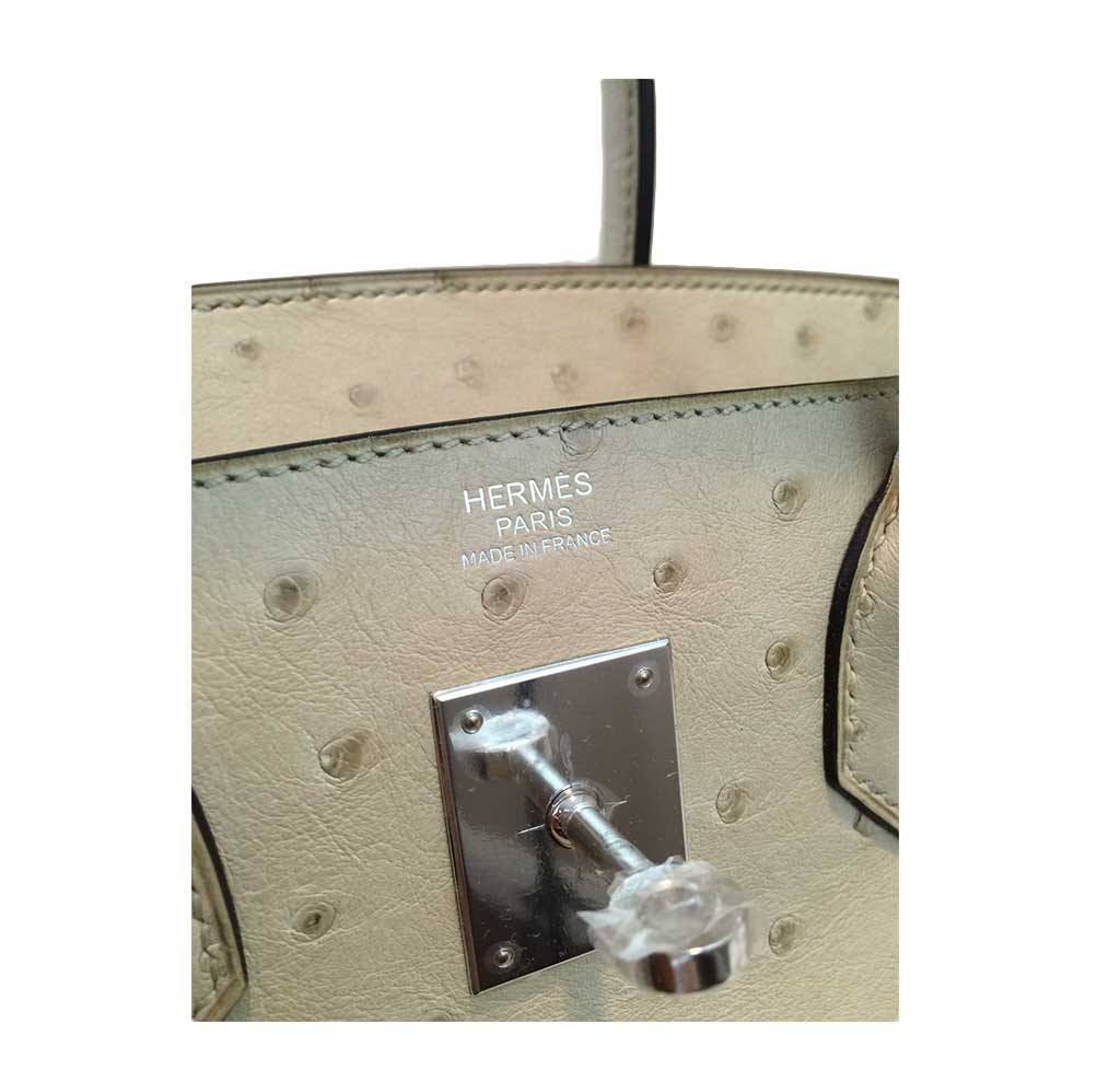 Hermes Birkin 25 Parchemin Autruche Ostrich Palladium Hardware #D