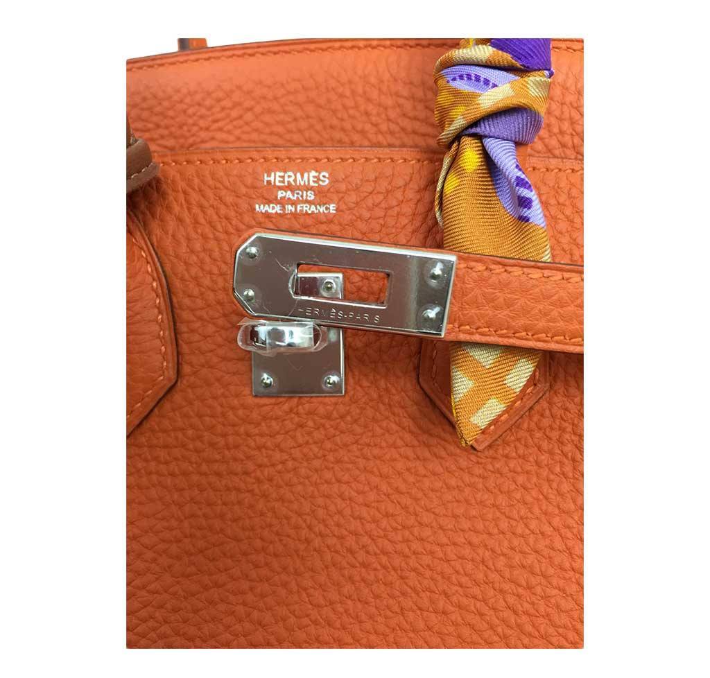 Birkin 25 leather handbag Hermès Orange in Leather - 30510681