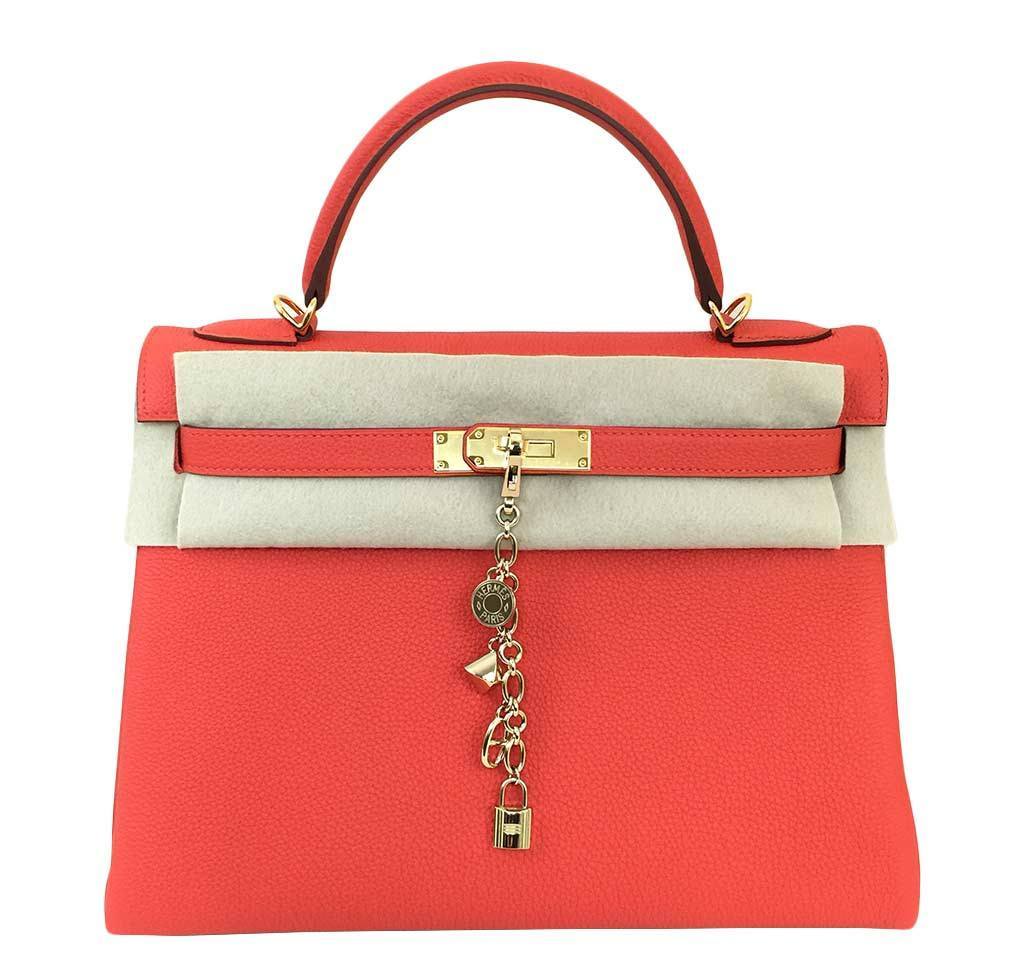 Hermès Kelly 32 Handbag in Pink Chèvre de Coromandel leather – Fancy Lux