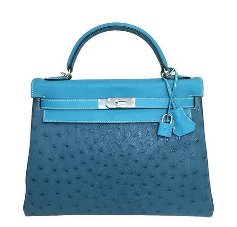 Hermes Kelly 32 Blue Green Bag