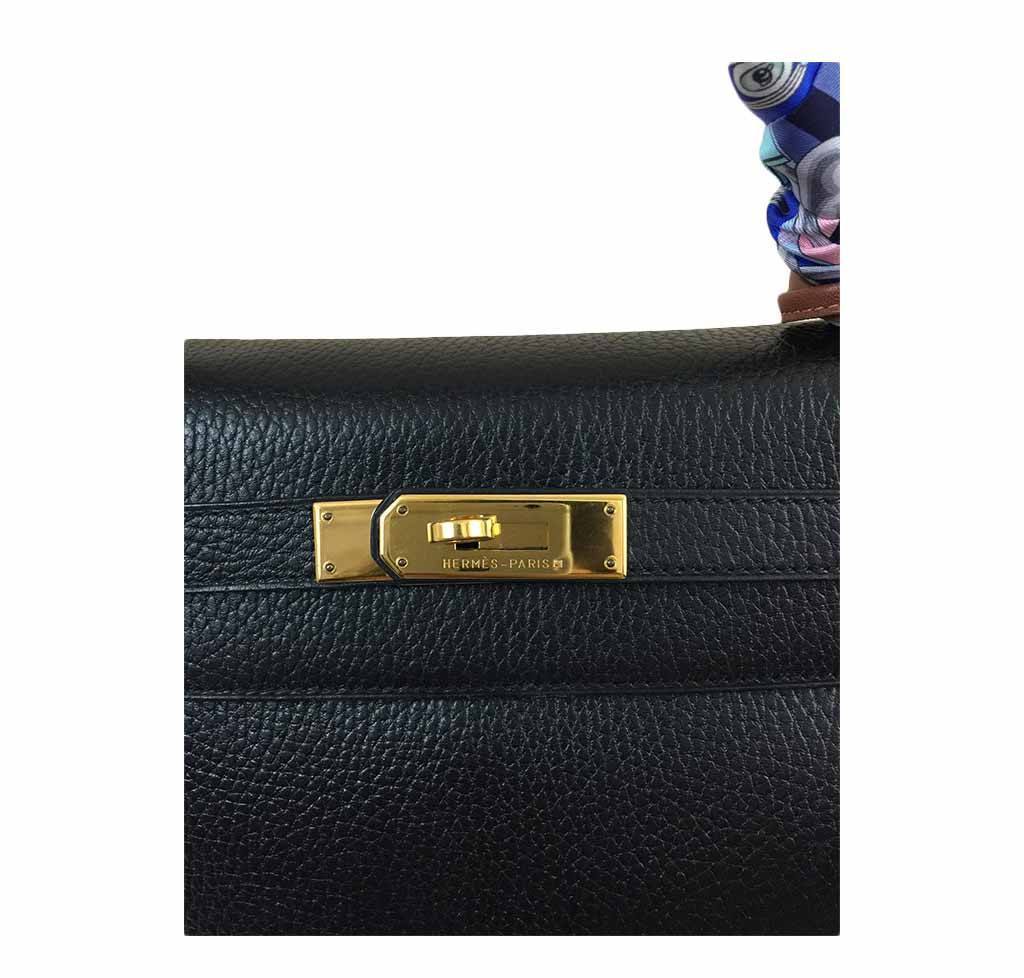 AUTHENTIC HERMES Kelly 32 Sellier Black Ardennes GHW Bag, Luxury