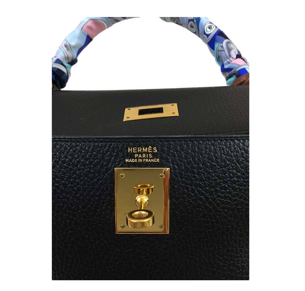 HERMÈS, BLACK ARDENNES KELLY SELLIER 32 WITH GOLD HARDWARE, Luxury  Handbags, 2020